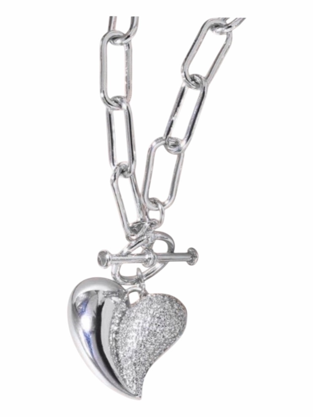 Heart Pendant Paperclip White Gold Plated Toggle Necklace NWT